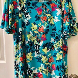🌸 Anne Klein Teal Floral Blouse – Size L (Never Worn)